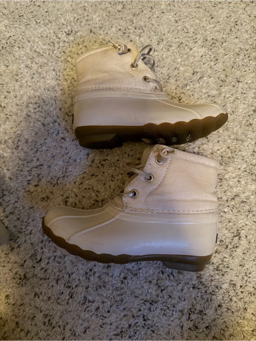 Sperry Kids Cream & Tan Waterproof Duck Boots Euc size 10 little girls